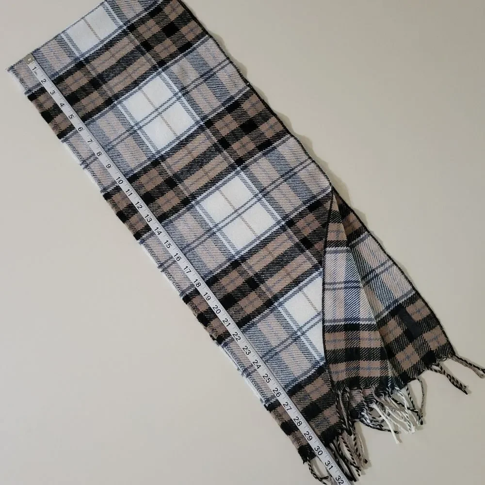 Try Now Men's Oblong Black White Tan Plaid Scarf